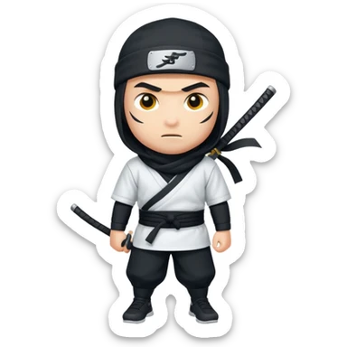 A ninja wearing a white Nike shirt, a black Nike cap, sticker