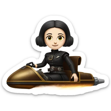 Jedi Wednesday Addams piloting a Jumpspeeder anti-gravity repulsorlift swoop steampunk  sticker