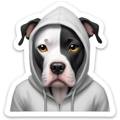 Black white pitbull is sad and wear a hoodie sticker