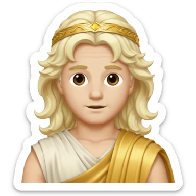 Apollo from The Olympians with long platinum blonde wavy hair, gold toga  sticker