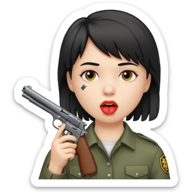 short hair girl with mullet putting gun in her mouth sticker