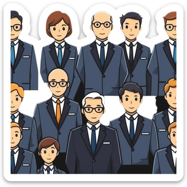 group of people in business suits, no dark-skinned individuals, with various neutral emotions sticker