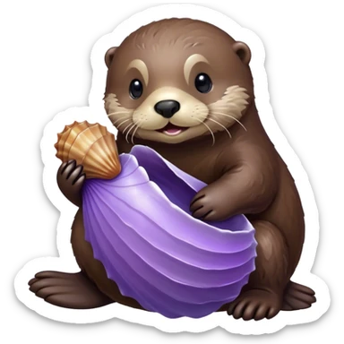 Detailed sea otter with smooth fur and light purple sea shell  sticker