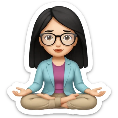 A Mexican woman with black hair and big square glasses meditating  sticker