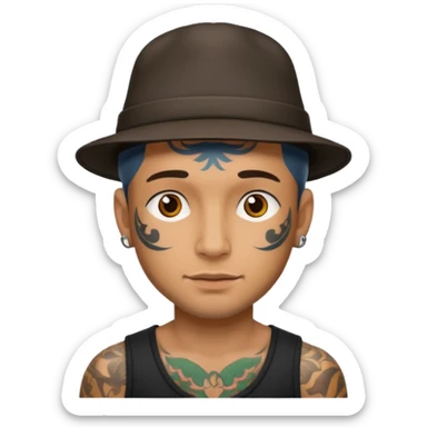 hat wearing tattooed man head sticker