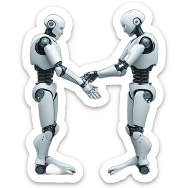 (Image of a handshake between a human and a humanoid robot, symbolizing the collaboration between human and AI sticker