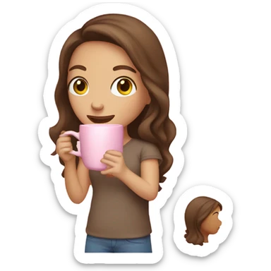 girl with brown hair drinking from light pink mug  sticker