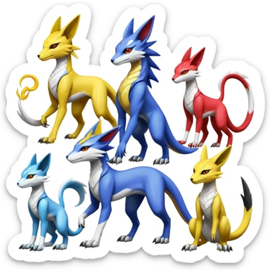 Latias-Vernid-Sergal-Lombax-Koraidon-Renamon-Zeraora-Bastet-Fakémon-Digimon-hybrid-fusion-creature, full body sticker