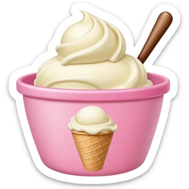 ultra realistic single scoop of vanilla bean ice cream in pink cup sticker