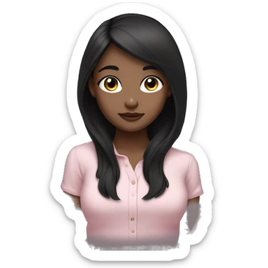 Very cute girl , white skin , black long hair , beautiful big eyes , and light pink shirt sticker