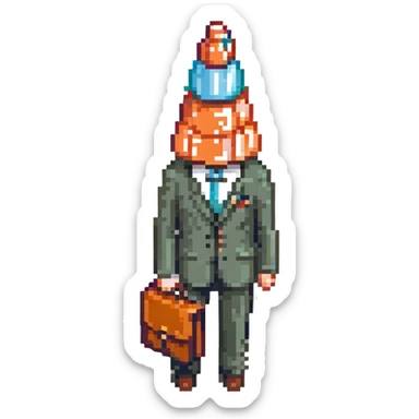 Coneheads man with a cone-shaped head, holding a briefcase sticker
