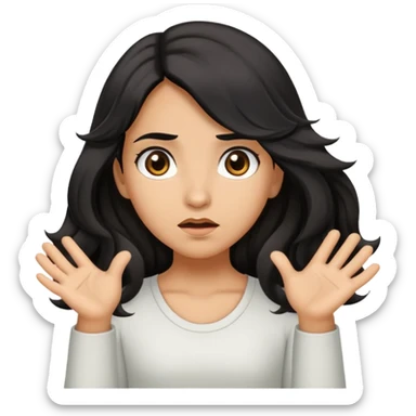 girl shrugging with olive skin, brown eyes and long wavy black hair  sticker