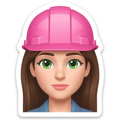 Ingeniera mujer pelo marron ojos verdes piel blanca y casco rosado sticker
