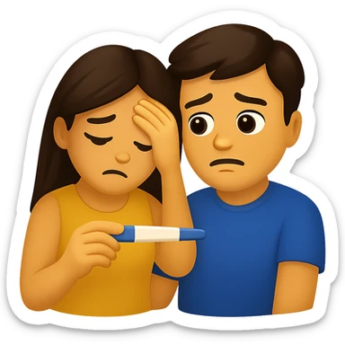 Create an emoji of a worried couple looking at a pregnancy test, in the style of Apple emojis. The background should be transparent. The style is Apple emoji style, but since Apple emoji style does not support editing, use a general style that respects the Apple emoji look. sticker