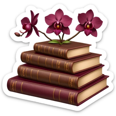 Dark academia 3 brown books with small burgundi orchid sticker