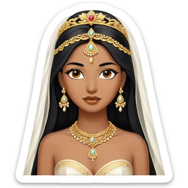 bride with long black hair and brown skin and gold jewelry  sticker