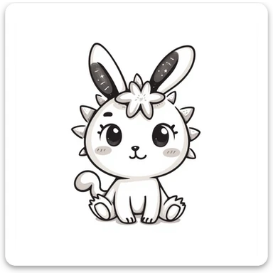 Kawaii bunny plant dragon with tiny spikes, extremely cute, VERY exaggerated proportions, oversized head, enormous sparkly eyes taking up most of the face, tiny body, stubby limbs, blushing cheeks, pastel colors, small mouth, adorable expression, colored pencil texture, visible pencil strokes sticker