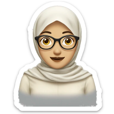 asian woman with cream hijab and glasses with happy expression sticker