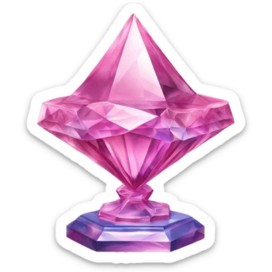 crystal sculpture Mage hat with a geometric, faceted design. The hat is standing upright on a base with angular and baroque features. The vibrant midtone tints of pastels and pink highlights the sharp edges and planes. detailed hat sticker