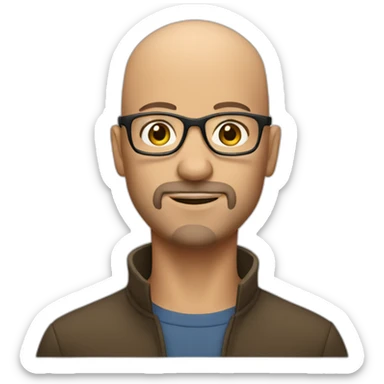 bald white man with glasses and a brown goatee sticker
