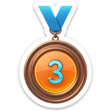 medal number 3, minimalistic bronze transparent glass 3d neon glowing sticker