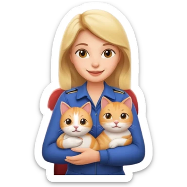happy woman in airplane cabin holding a cat emoji sticker