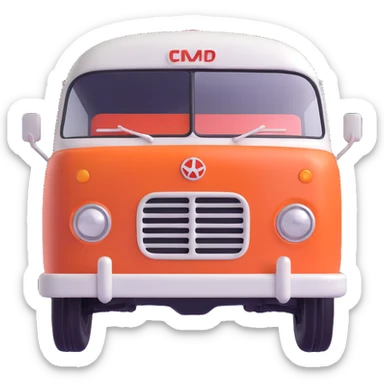 3D emoji style bus inspired by the reference image, retro Soviet bus, front view, rounded and simplified, cheerful expression sticker