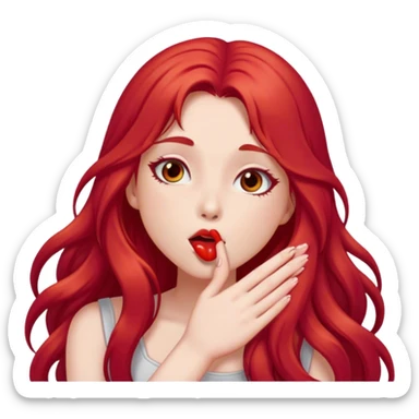 Girl long crimson hair blow kisses sticker
