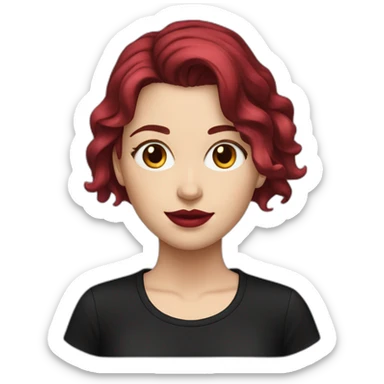 a white girl burgundy hair red lips in a black T-shirt sticker