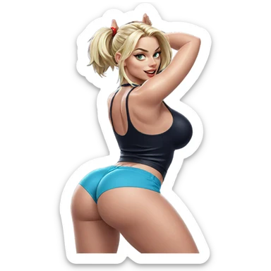 smiling blonde girl in shorts sticker