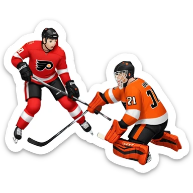 Detroit red wings shooting on Philadelphia flyers goalie sticker