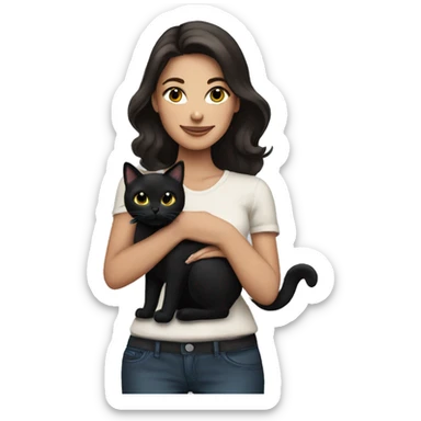 Pretty brunette woman holding Black cat sticker
