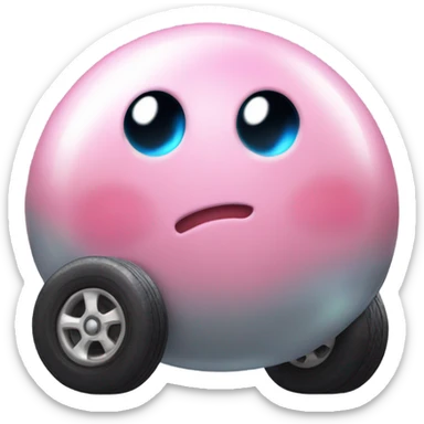 cute eyes Kirby Metal ball with on 4 car wheels  sticker