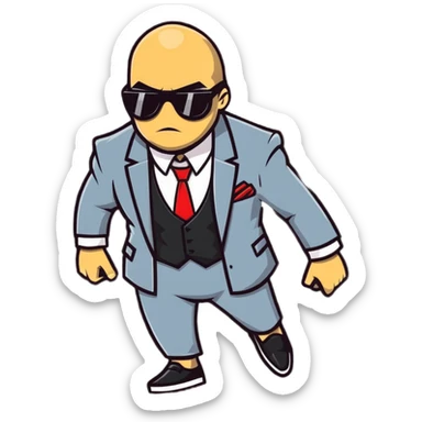 A gangster character walking with sunglasses and a power outfit in an alley, showcasing their gangster and combative nature sticker
