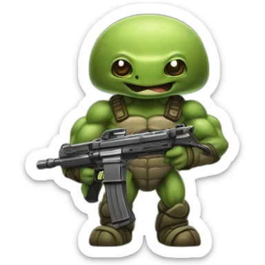 Strong muscles Mushroom turtle with a machine gun sticker