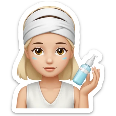 Clean girl aesthetic emoticons, apply skincare products, headband, glowing skin, white vest, soft lighting sticker