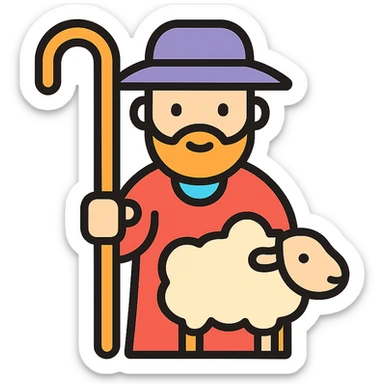 pastor con oveja, icono lineal color sticker