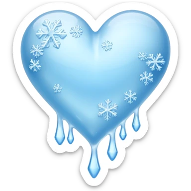 An ice blue heart with frost spidering across it and ice crystals dripping from it sticker