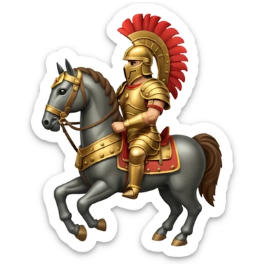 An emoji of a powerful Roman warhorse in full armor, with a feathered helmet. sticker