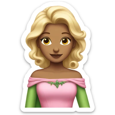 Blonde princess pink dress green skin sticker