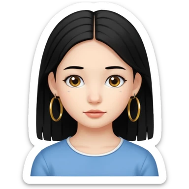 a young girl, with fair skin has medium length straight black hair and with hoops earrings. sticker