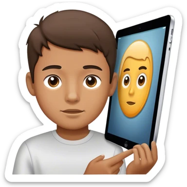 a boy on a ipad that is sticky sticker