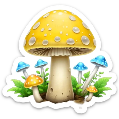 yellow glowing magic mushroom with dirt sticker