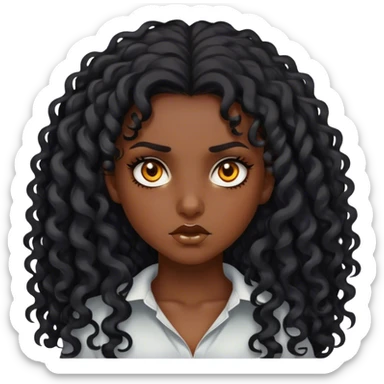 girl - dark skinned, long black curly hair, amber eyes,fierce expression sticker