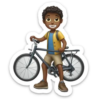 child boy happy with a bicycle sticker