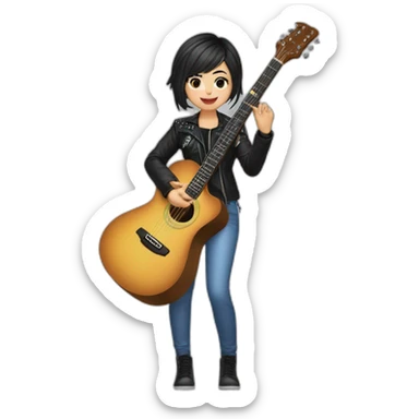 Uzbekistan rockstar girl Wave short hair with quitar sticker