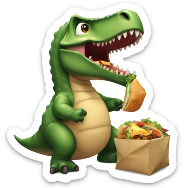 Dino eating a lunchly  sticker