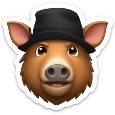 fullface brown boar tired of life with a black winter hat sticker