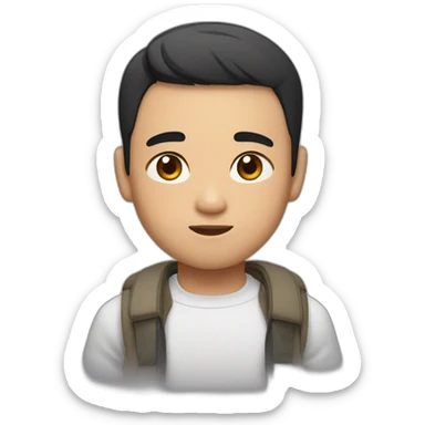 An Asian boy with a strong build, a bit dark complexion, a square face, strong masseter muscles, and a short haircut sticker