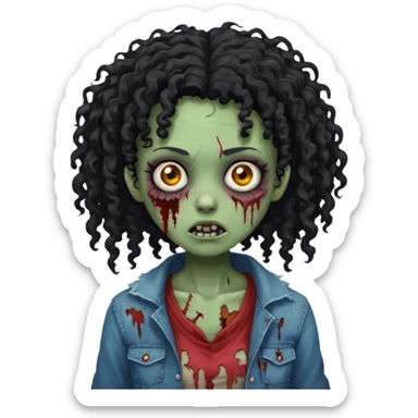 Black curly head girl zombie sticker